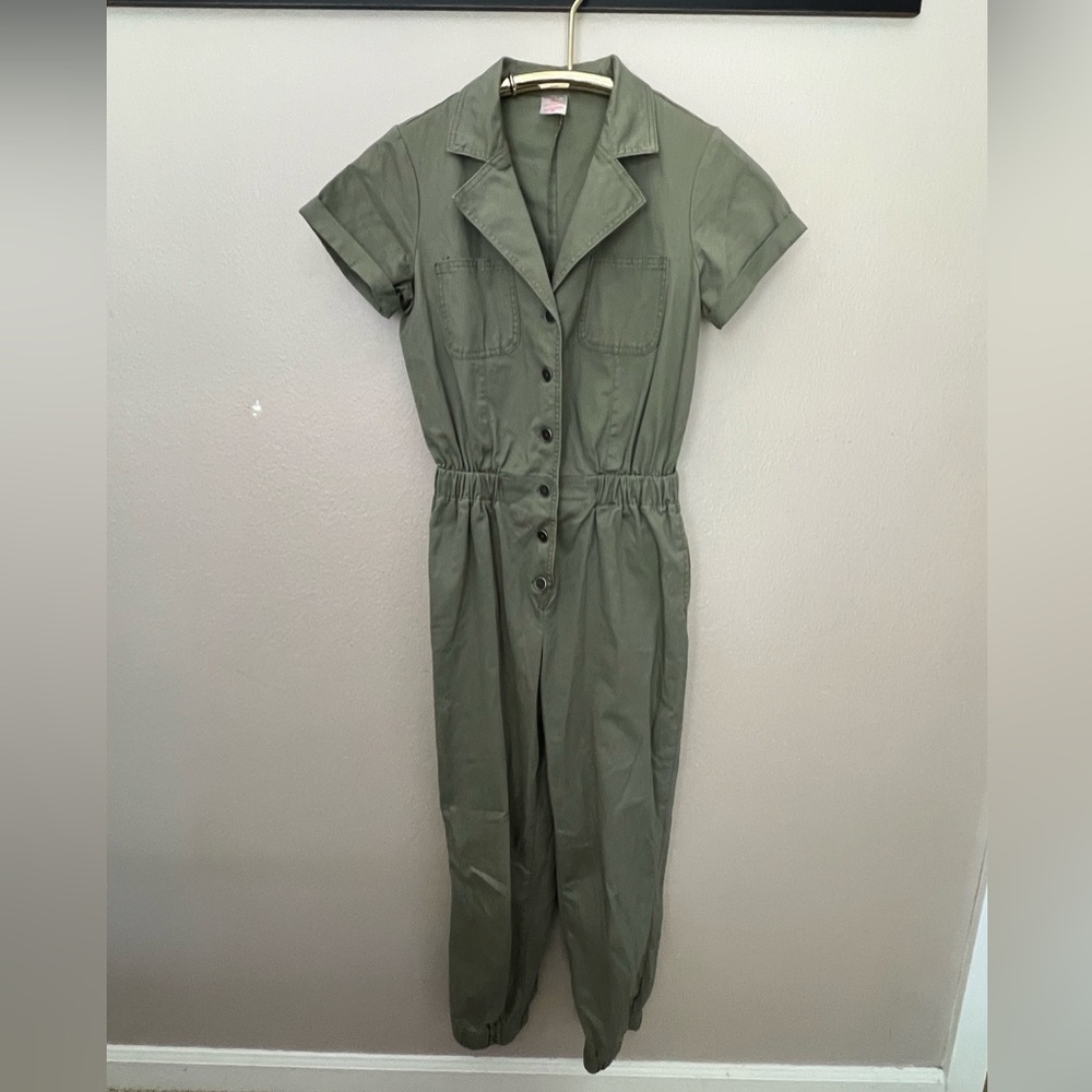 No Boundaries Green Utility Jumpsuit with Cinched Waist